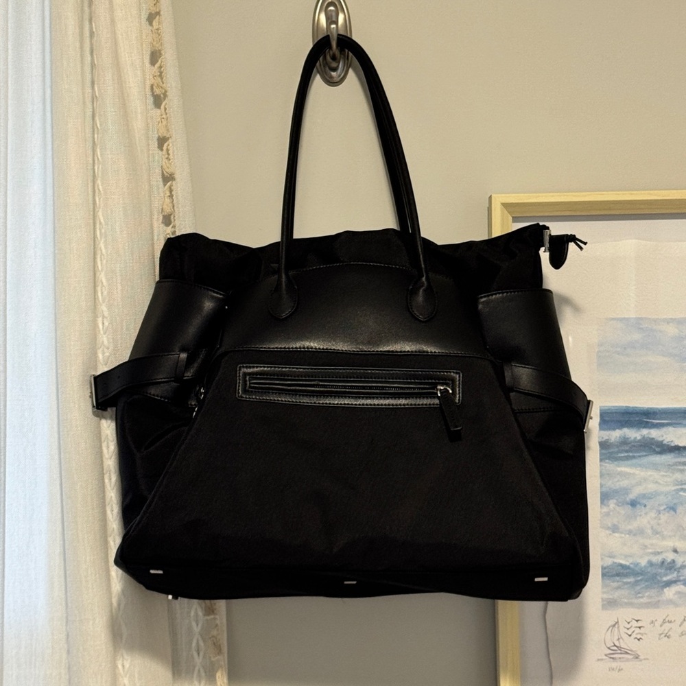 Black Nylon Weekender Travel Tote Bag with Removable Drawstring Interior Bag